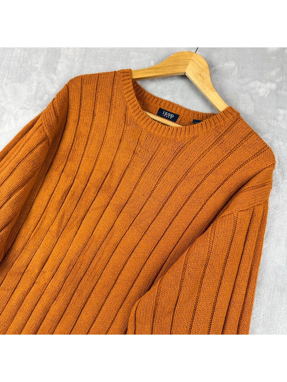 VTG IZOD Jeans Men’s XL Orange Ribbed Knit Crewneck Sweater Chunky Halloween 90s